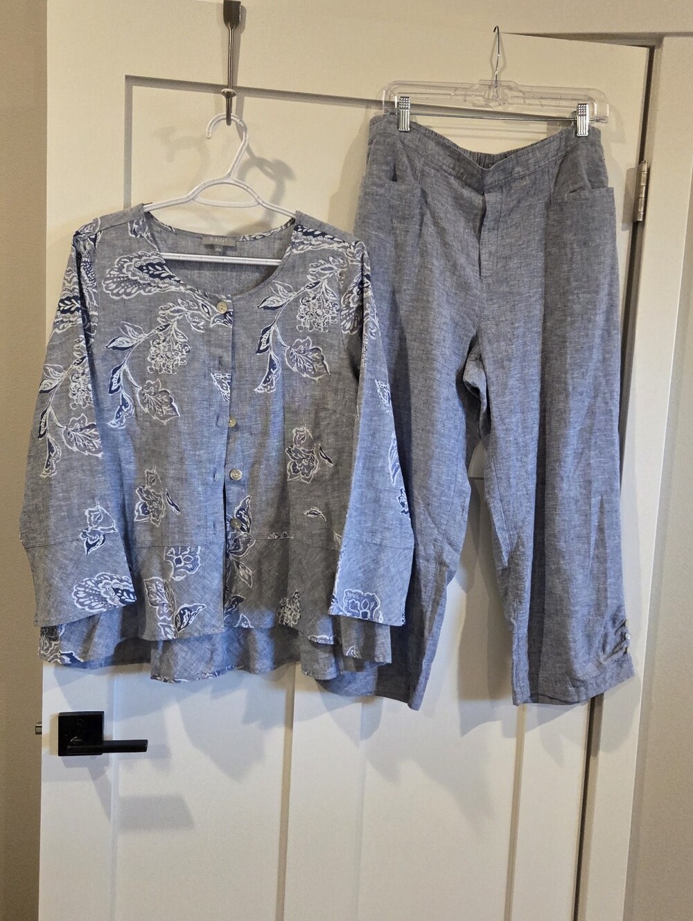 # Habitat Light Greyish Blue Floral Linen-blend Button-front Top & Pants Set - Picture 14 of 16